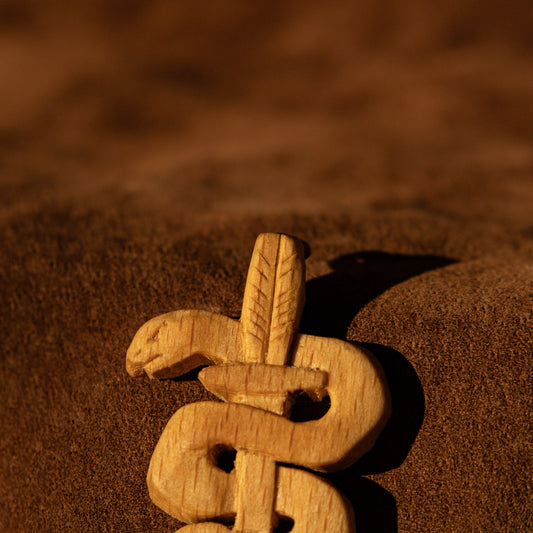 Snake on a Sword Oak Pendant Carving