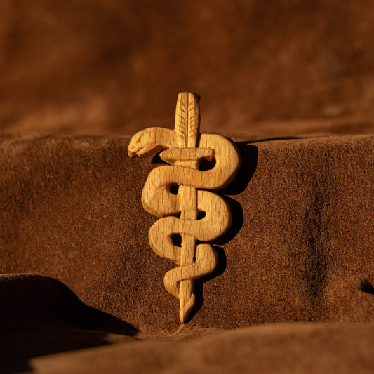 Snake on a Sword Oak Pendant Carving